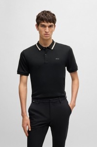 Slim-fit polo shirt in cotton with striped collar