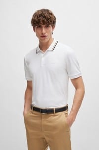 Slim-fit polo shirt in cotton with striped collar