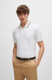 Slim-fit polo shirt in cotton with striped collar