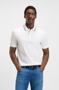 Slim-fit polo shirt in cotton with striped collar