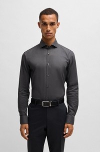 Regular-fit shirt in easy-iron stretch-cotton twill