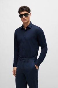 Slim-fit shirt in a performance-stretch cotton blend