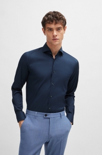 Slim-fit shirt in easy-iron cotton-blend poplin