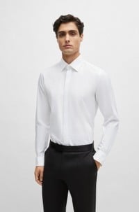 Slim-fit dress shirt in easy-iron stretch cotton
