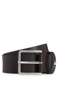 Italian-leather belt with signature-stripe keeper trim