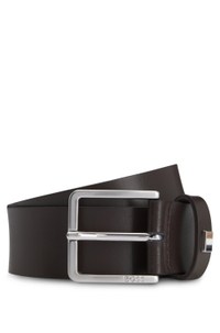 Italian-leather belt with signature-stripe keeper trim