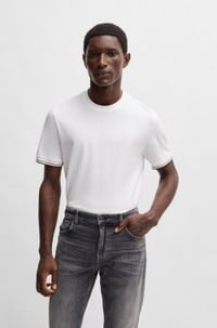 Cotton-jersey T-shirt with signature-stripe cuffs