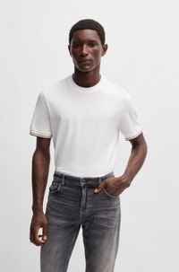 Cotton-jersey T-shirt with signature-stripe cuffs