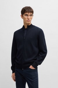 Knitted zip-up cardigan in cotton with embroidered logo