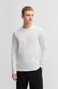 Long-sleeved T-shirt in cotton with woven logo patch
