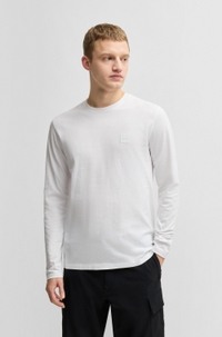 Long-sleeved T-shirt in cotton with woven logo patch