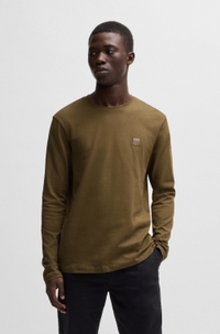 Long-sleeved T-shirt in cotton with woven logo patch