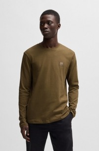 Long-sleeved T-shirt in cotton with woven logo patch