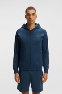 Zip-up hoodie in stretch cotton with embroidered logo