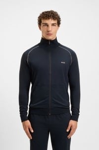 Zip-up jacket in stretch cotton with embroidered logo