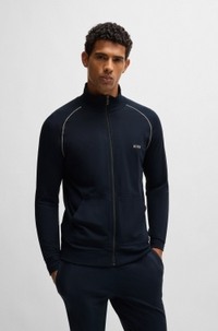 Zip-up jacket in stretch cotton with embroidered logo