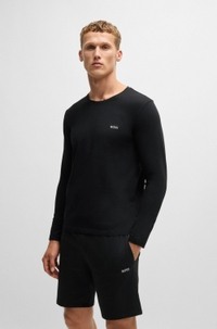 Long-sleeved T-shirt in stretch cotton with embroidered logo