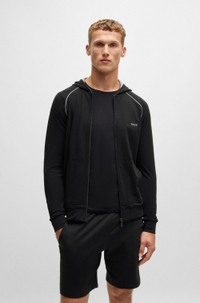 Zip-up hoodie in stretch cotton with embroidered logo
