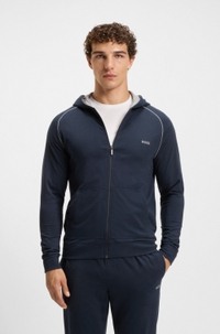 Zip-up hoodie in stretch cotton with embroidered logo