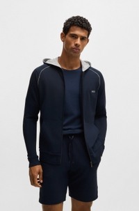 Zip-up hoodie in stretch cotton with embroidered logo