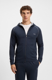 Zip-up hoodie in stretch cotton with embroidered logo