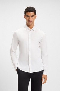 Slim-fit shirt in melange cotton piqué
