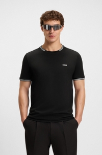 Stretch-cotton T-shirt with stripes and logo