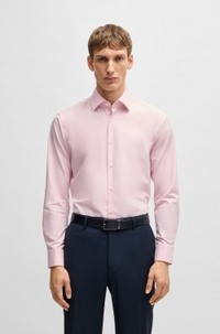 Regular-fit shirt in easy-iron stretch-cotton twill