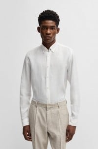 Regular-fit button-down shirt in linen