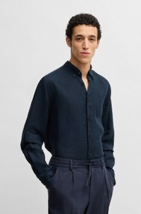 Regular-fit button-down shirt in linen