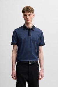 Mercerised-cotton polo shirt with micro pattern