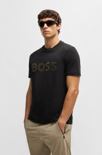 Stretch-cotton T-shirt with large logo