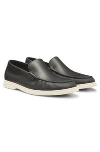 Tumbled-leather moccasins with logo detail