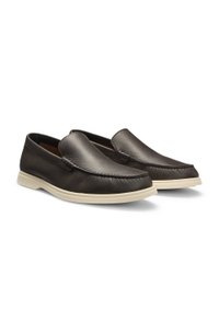 Tumbled-leather moccasins with logo detail