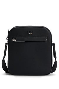 Grained faux-leather reporter bag with logo trim
