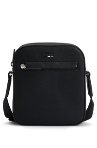 Grained faux-leather reporter bag with logo trim