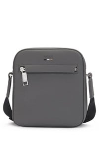 Grained faux-leather reporter bag with logo trim