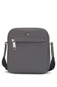 Grained faux-leather reporter bag with logo trim