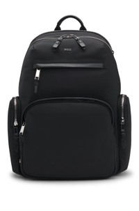 Backpack with leather trims and two-way zip