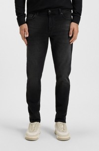 Tapered-fit jeans in black comfort-stretch denim