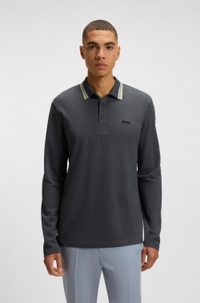 Long-sleeved polo shirt in cotton piqué