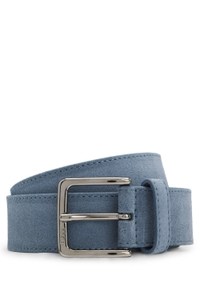 Suede belt with logo-engraved gunmetal buckle
