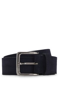 Suede belt with logo-engraved gunmetal buckle