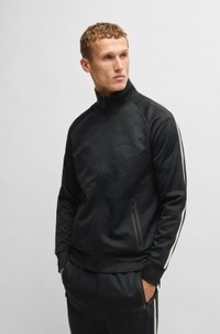 Circle-jacquard zip-up sweatshirt with side stripes