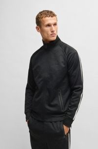 Circle-jacquard zip-up sweatshirt with side stripes