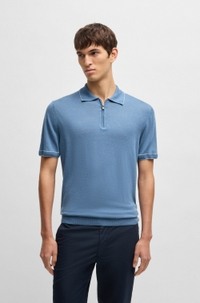 Linen-blend knit sweater with zip placket