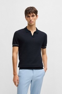 Cotton-blend knit sweater with Johnny collar