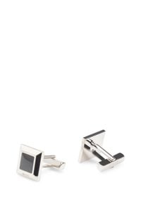 Square brass cufflinks with black enamel insert