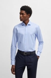 Slim-fit shirt in easy-iron stretch cotton