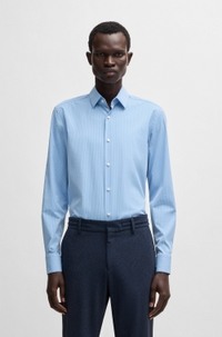Slim-fit shirt in striped performance-stretch fabric